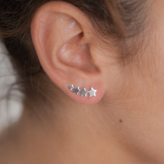 Boucles d'oreilles grimpantes 4 étoiles en argent