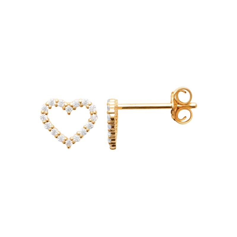 Boucles d'oreilles puce en forme de cœur serties de strass en plaqué or