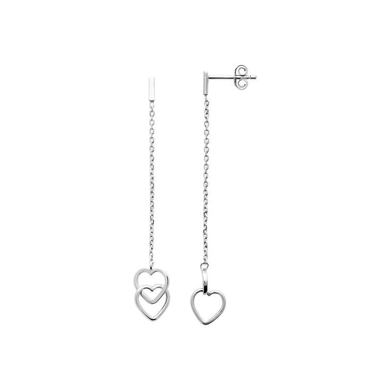 Boucles d'oreilles chaîne 2 coeurs entrelacés en argent