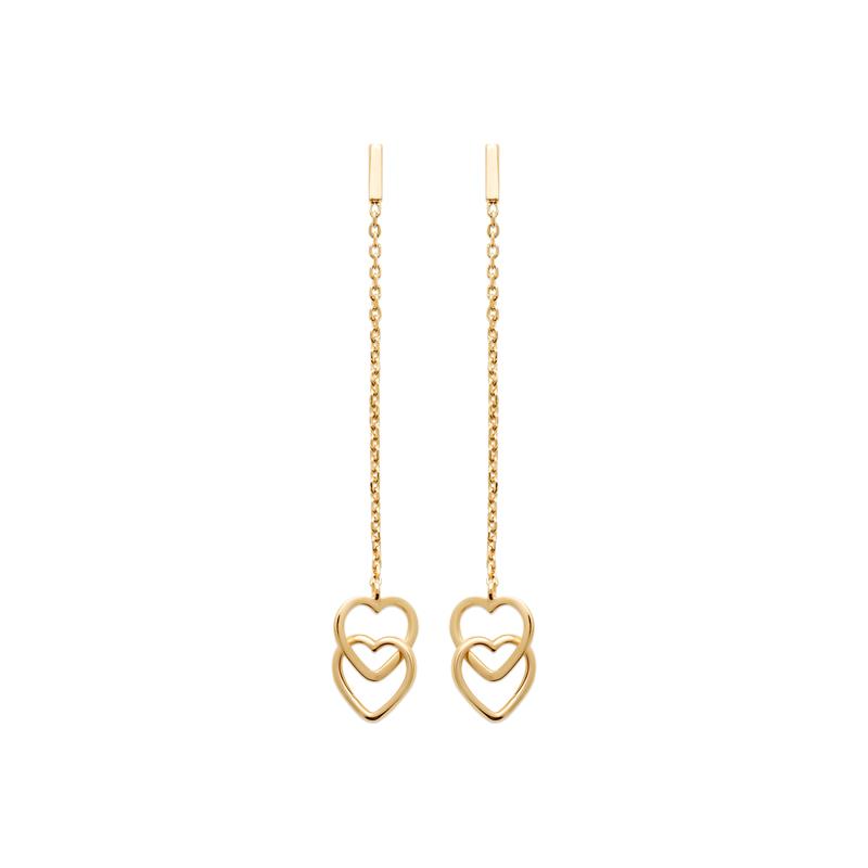 Boucles d'oreilles chaîne 2 coeurs entrelacés plaqué or