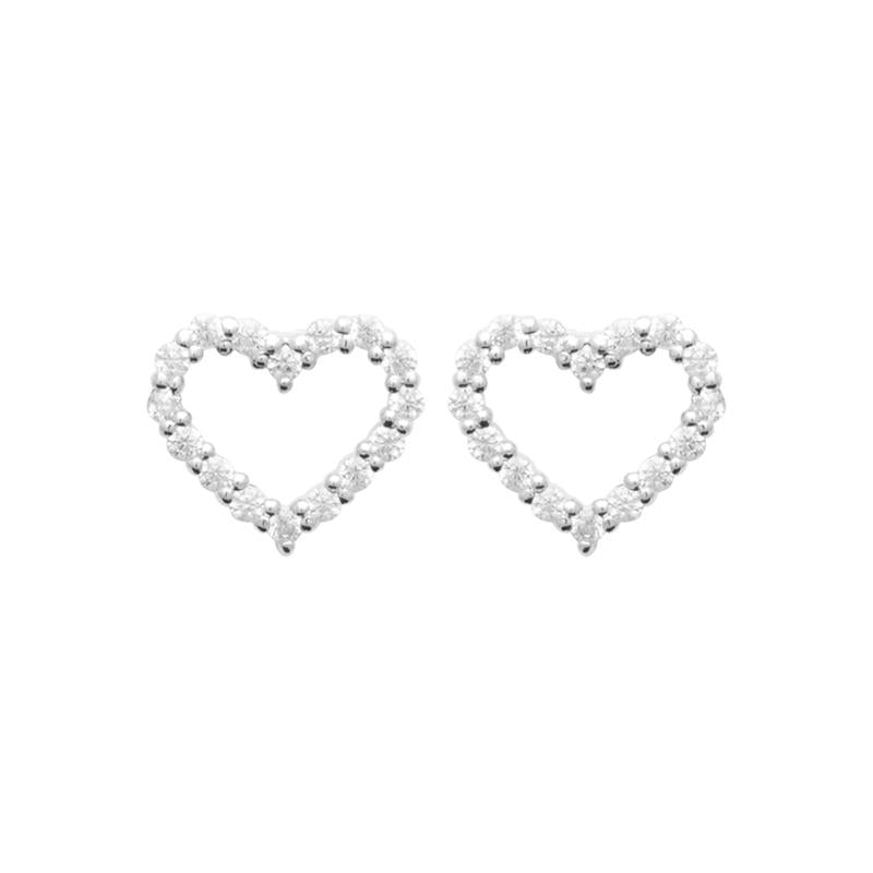 Boucles d'oreilles puces coeur serties de zircons en argent