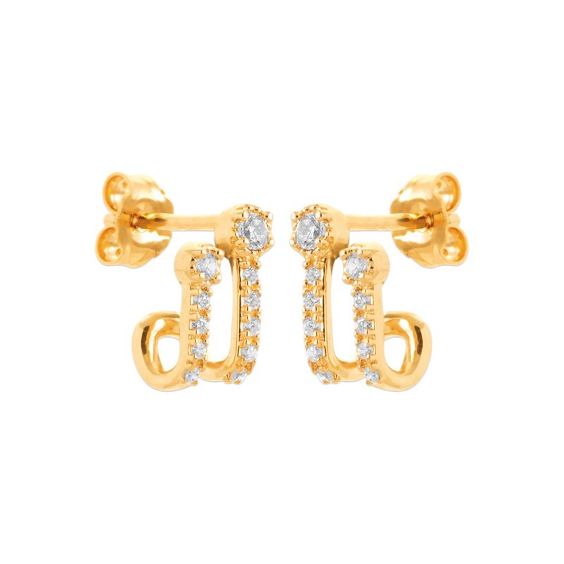 Boucles d'oreilles doubles serties de strass plaqué or