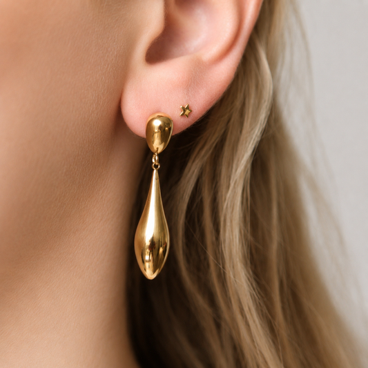 Boucles d’oreilles pendantes goutte en acier doré