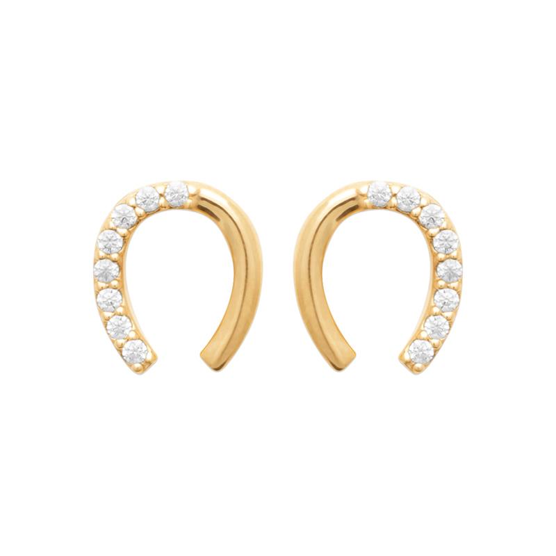 Boucles d'oreilles puces fer à cheval plaqué or serties de zircons