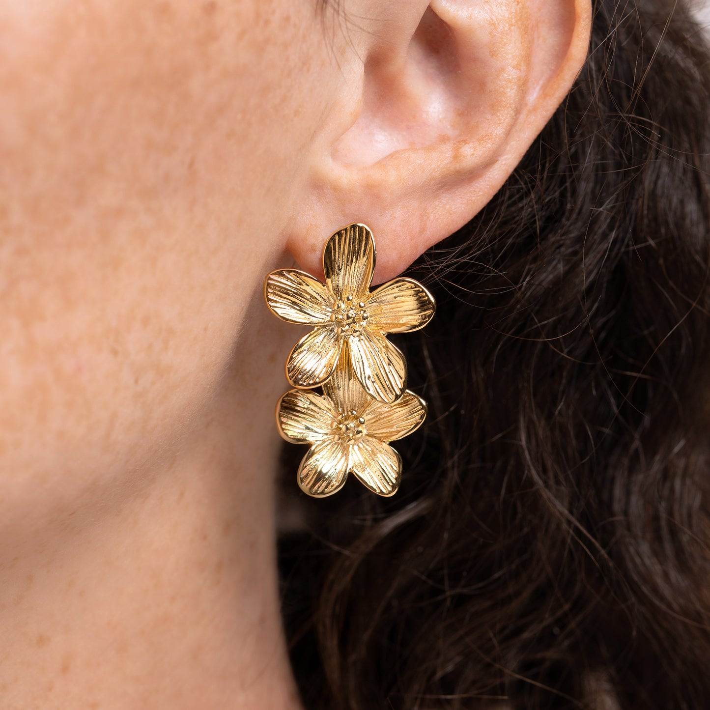 Boucles d'oreilles fleurs en acier doré