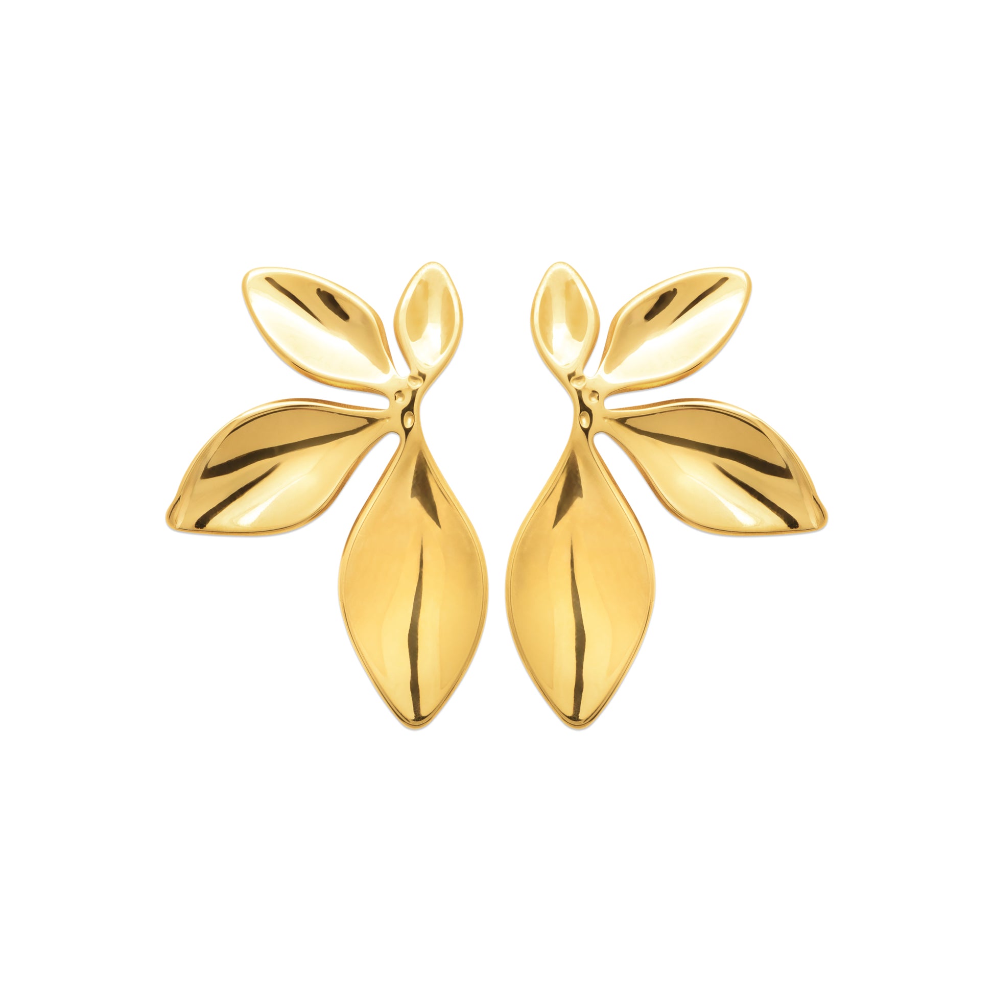 Boucles d’oreilles feuilles en acier doré – bijou élégant et naturel