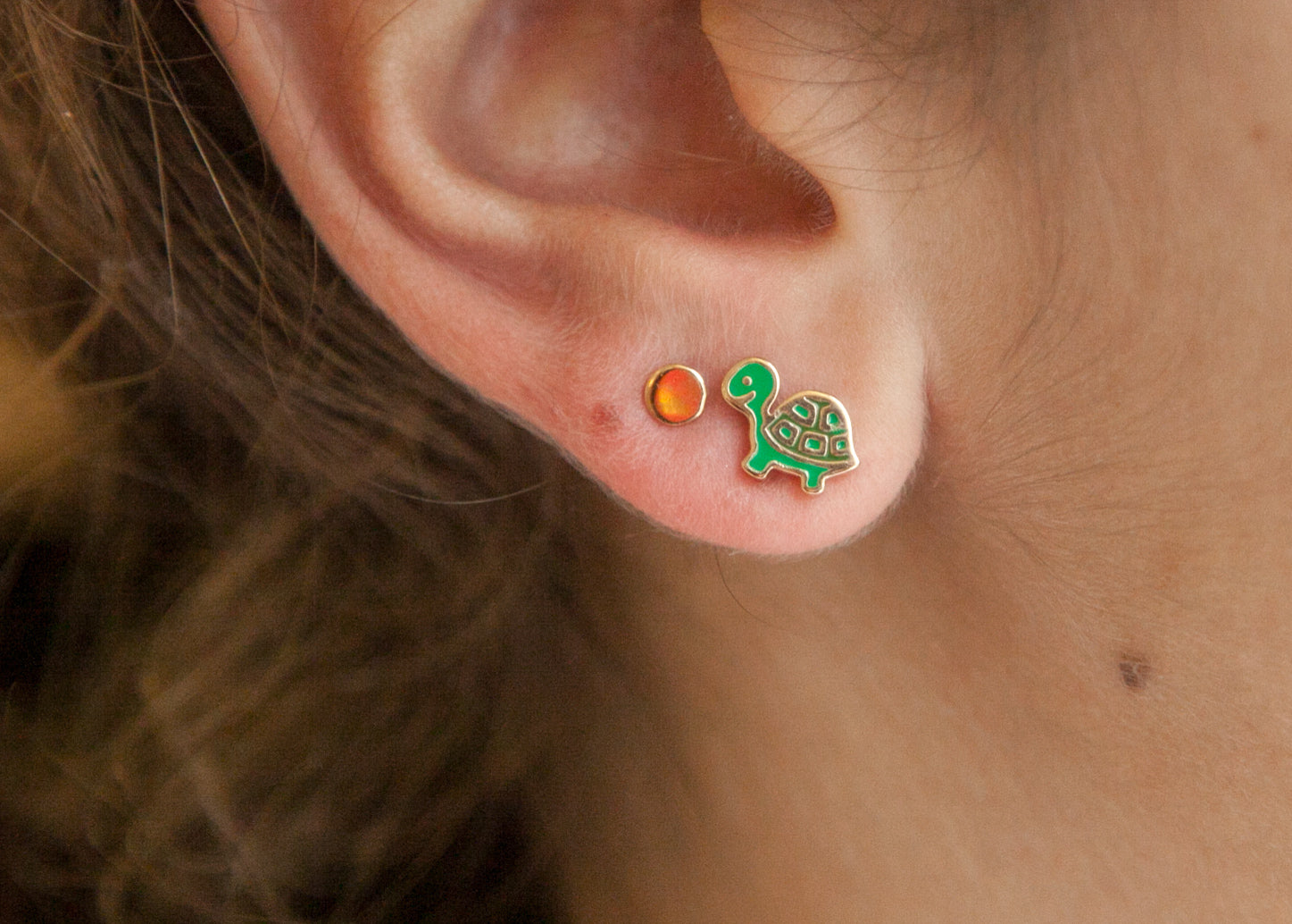 Boucles d'oreilles tortues plaqué or pour enfants