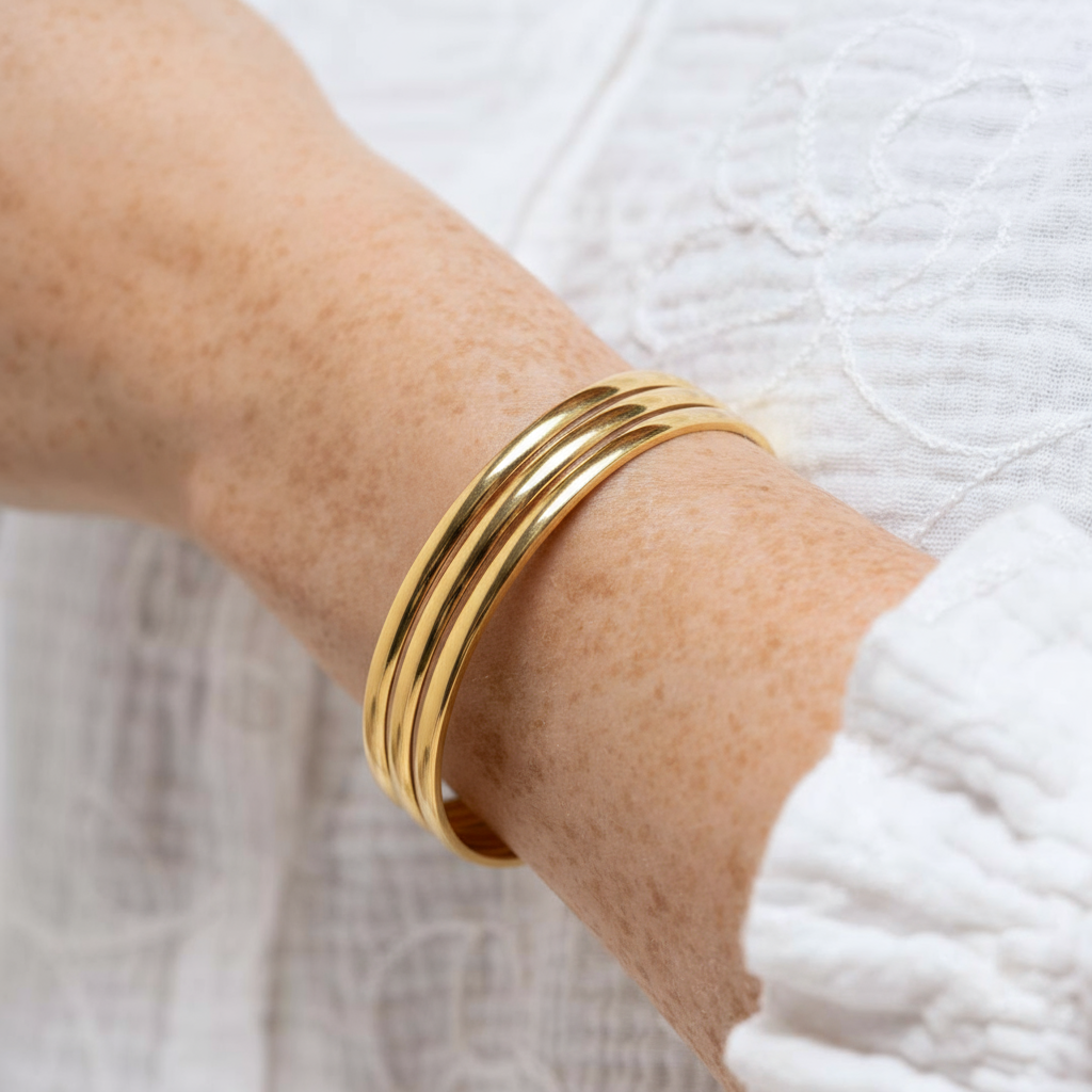 Bracelet jonc doré triple anneaux – acier inoxydable