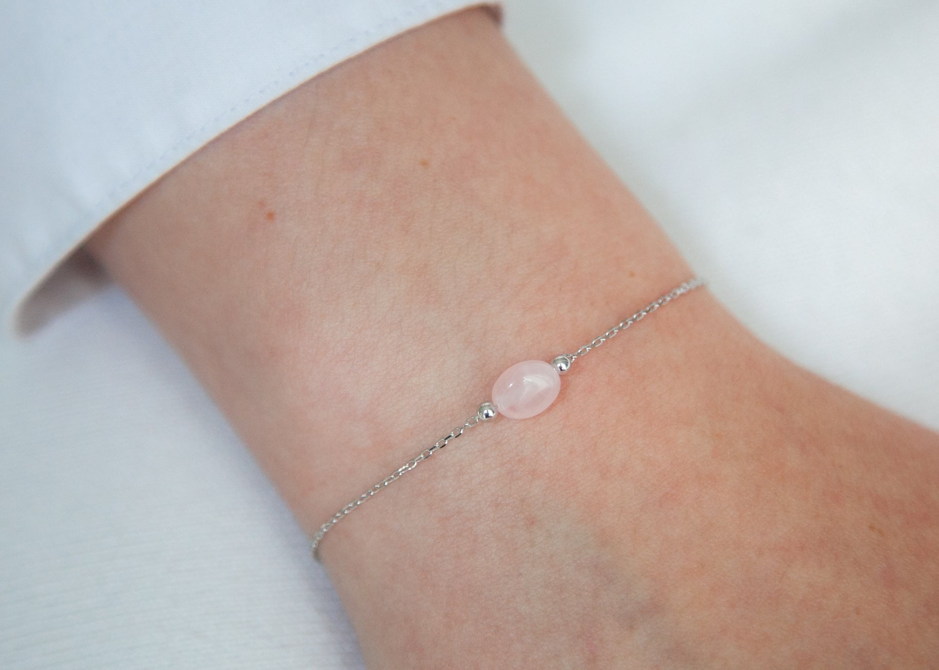 Bracelet quartz rose en argent
