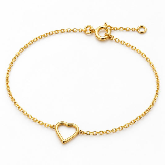 Chaîne de cheville cœur plaqué or avec pendentif cœur ajouré