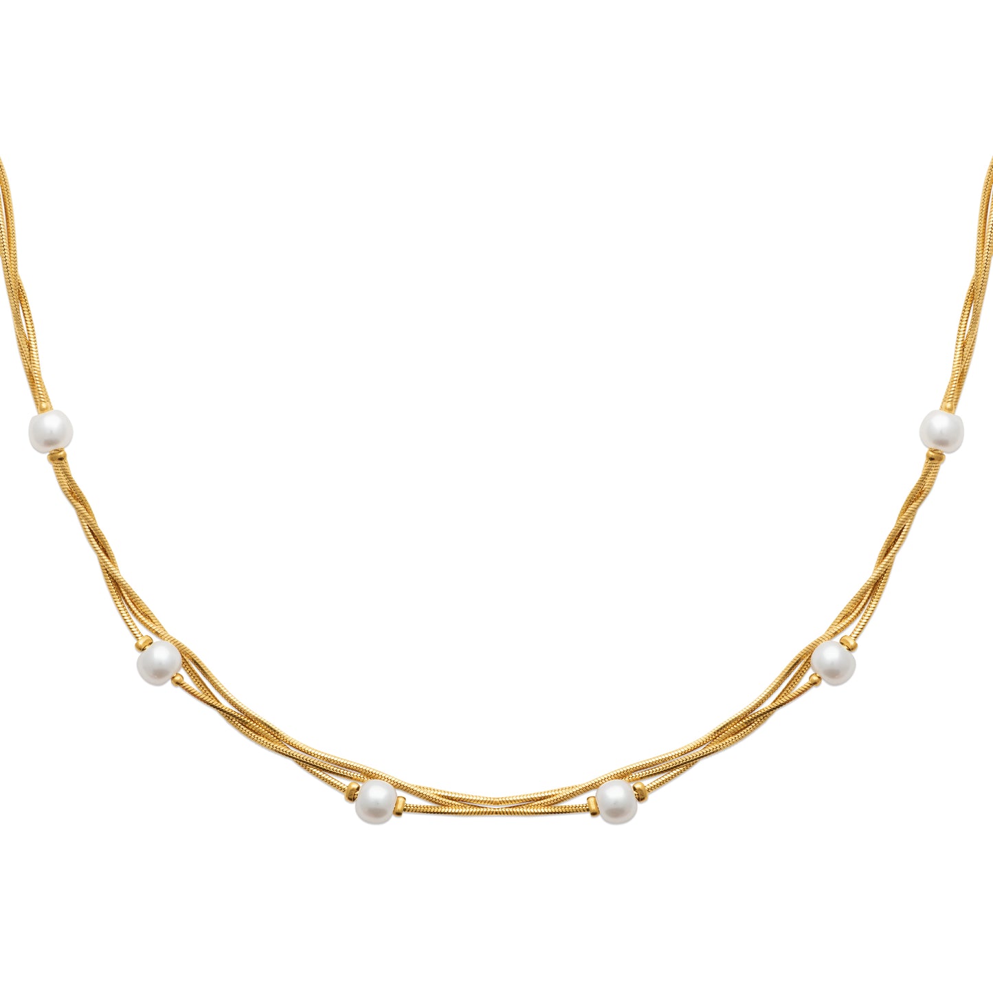 COllier en acier triple rangs avec perles blanches
