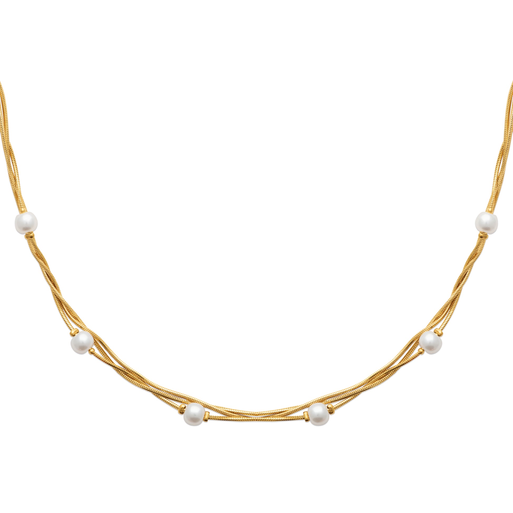 COllier en acier triple rangs avec perles blanches
