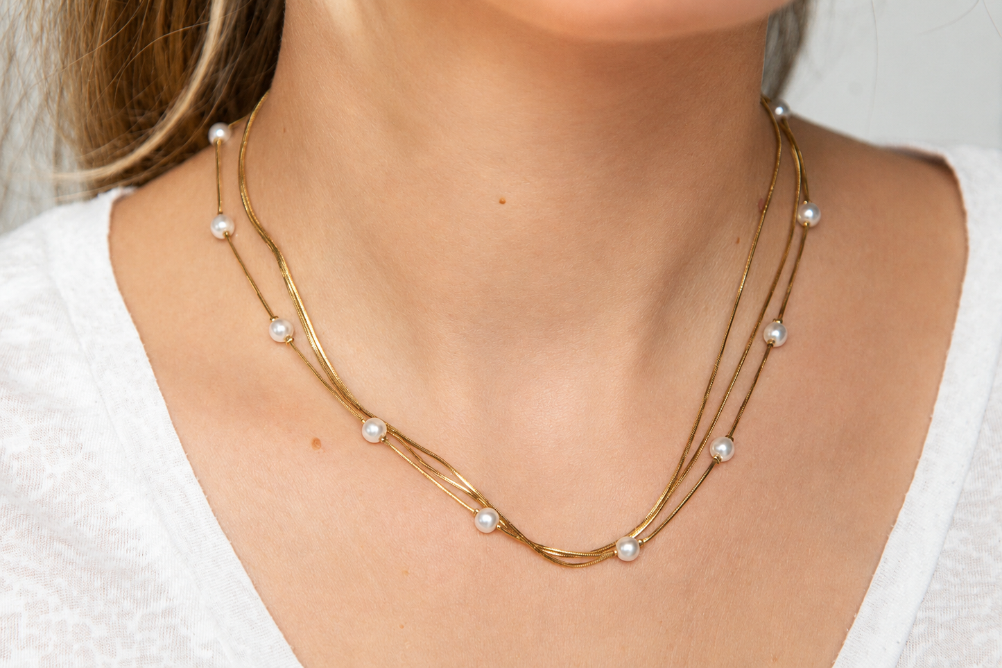 Collier doré à perles en acier inoxydable