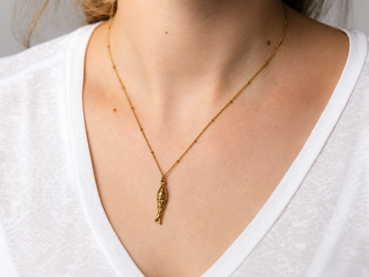 Collier Poisson en acier inoxydable doré