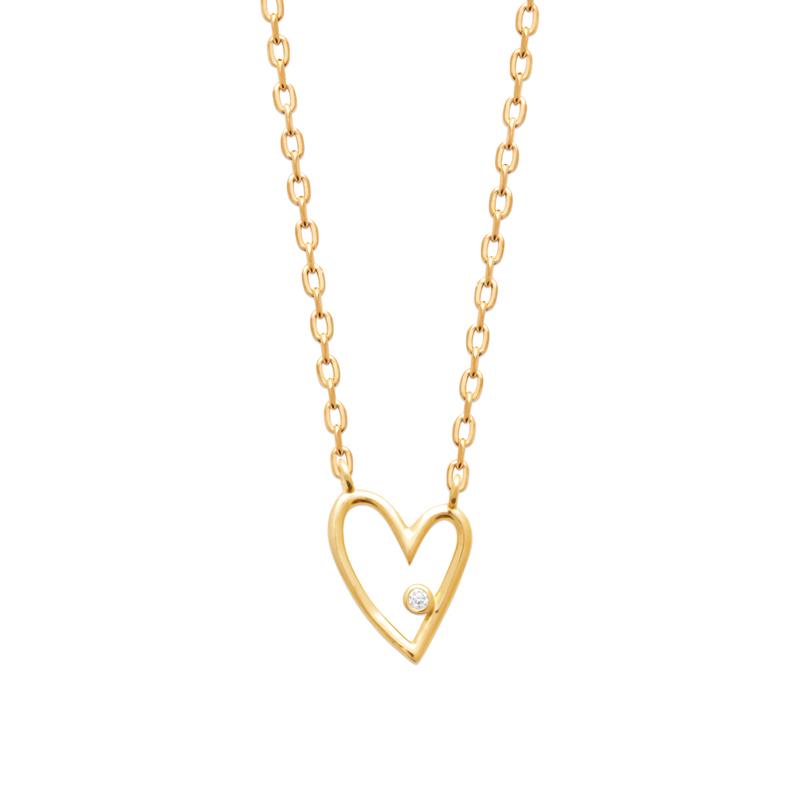 Collier Plaqué Or 18 Carats avec Pendentif Cœur et Oxyde de Zirconium