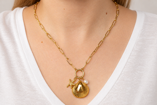 Collier chaine coquillage étoile en acier doré