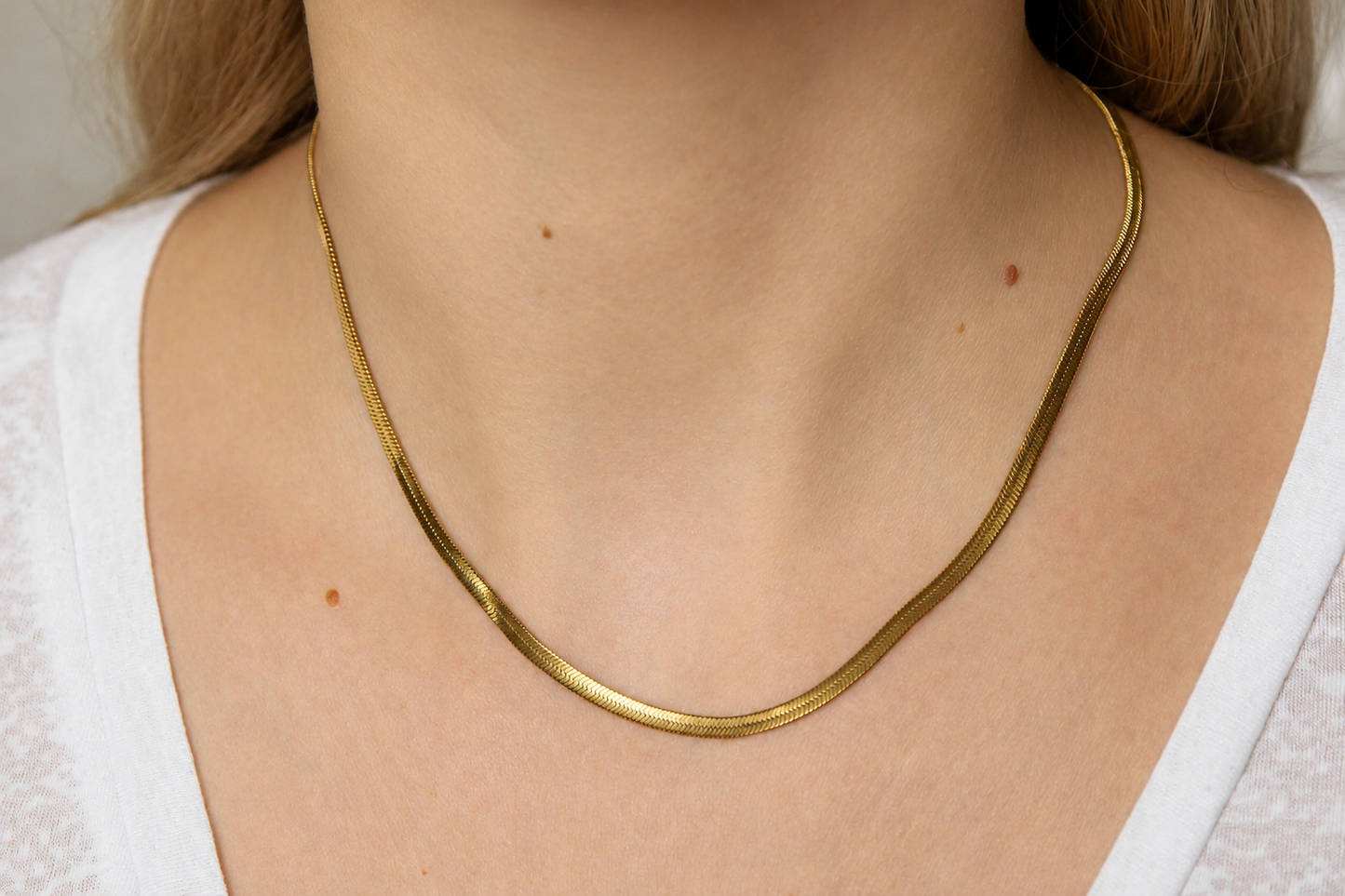 Collier chaîne maille miroir en acier inoxydable doré