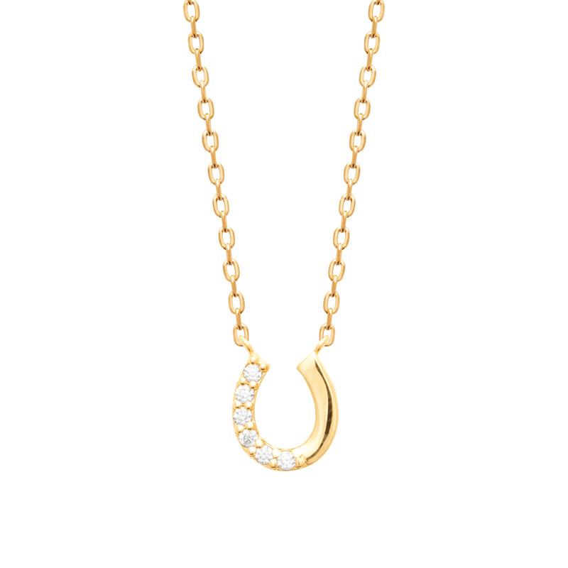 Collier fer à cheval serti de zircons plaqué or- Collier porte-bonheur
