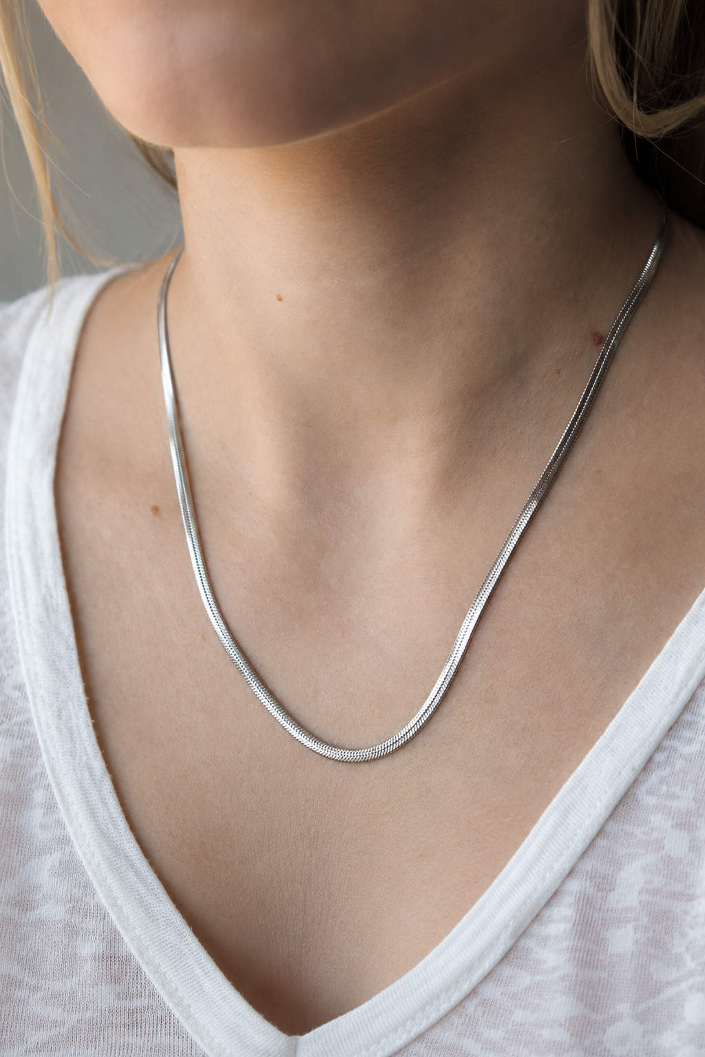 Collier maille serpentine en acier argenté - Collier maille mirroir