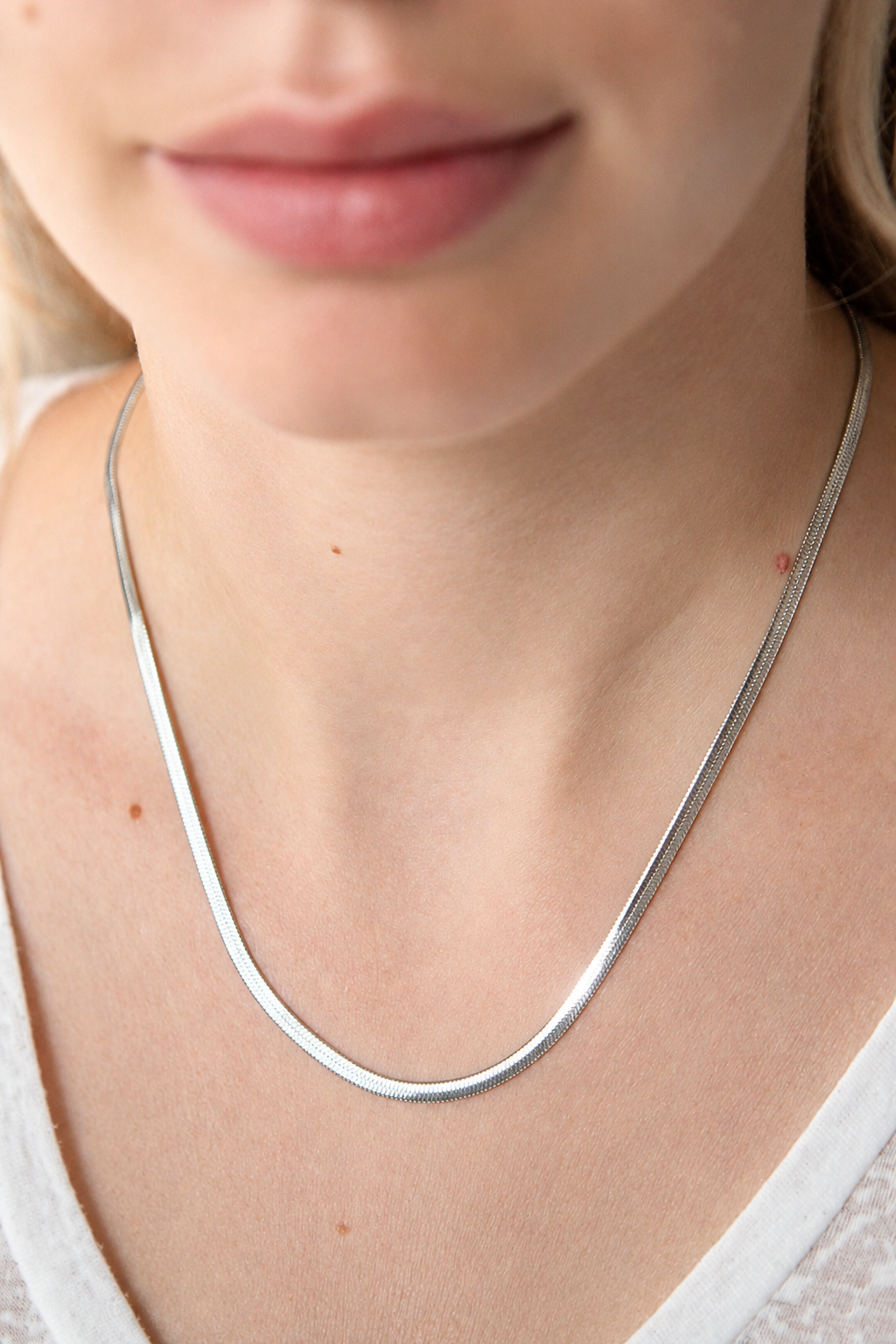 Collier maille serpentine en acier argenté - Collier maille mirroir