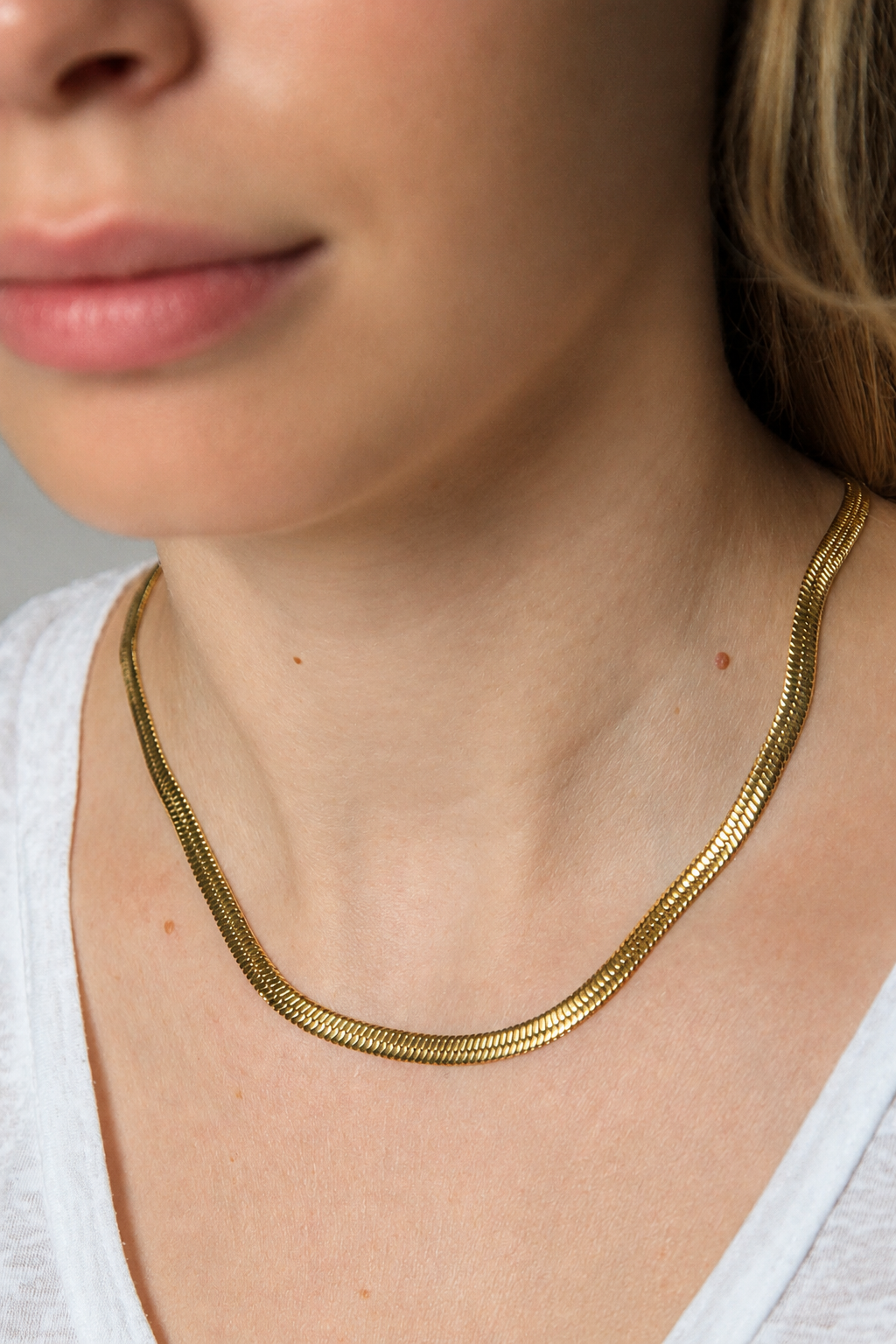 Collier maille serpentine en acier - Collier maille mirroir doré