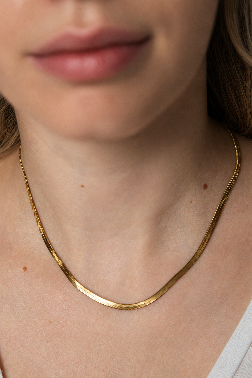 Collier chaîne maille miroir en acier inoxydable doré