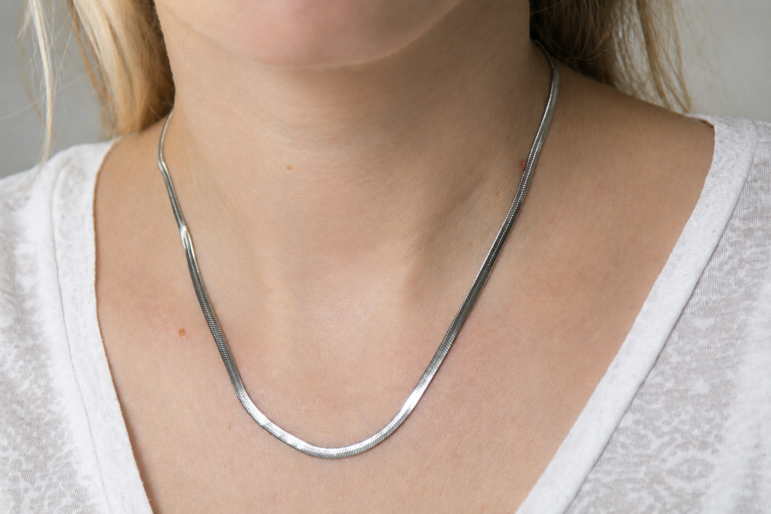 Collier maille serpentine en acier argenté - Collier maille mirroir