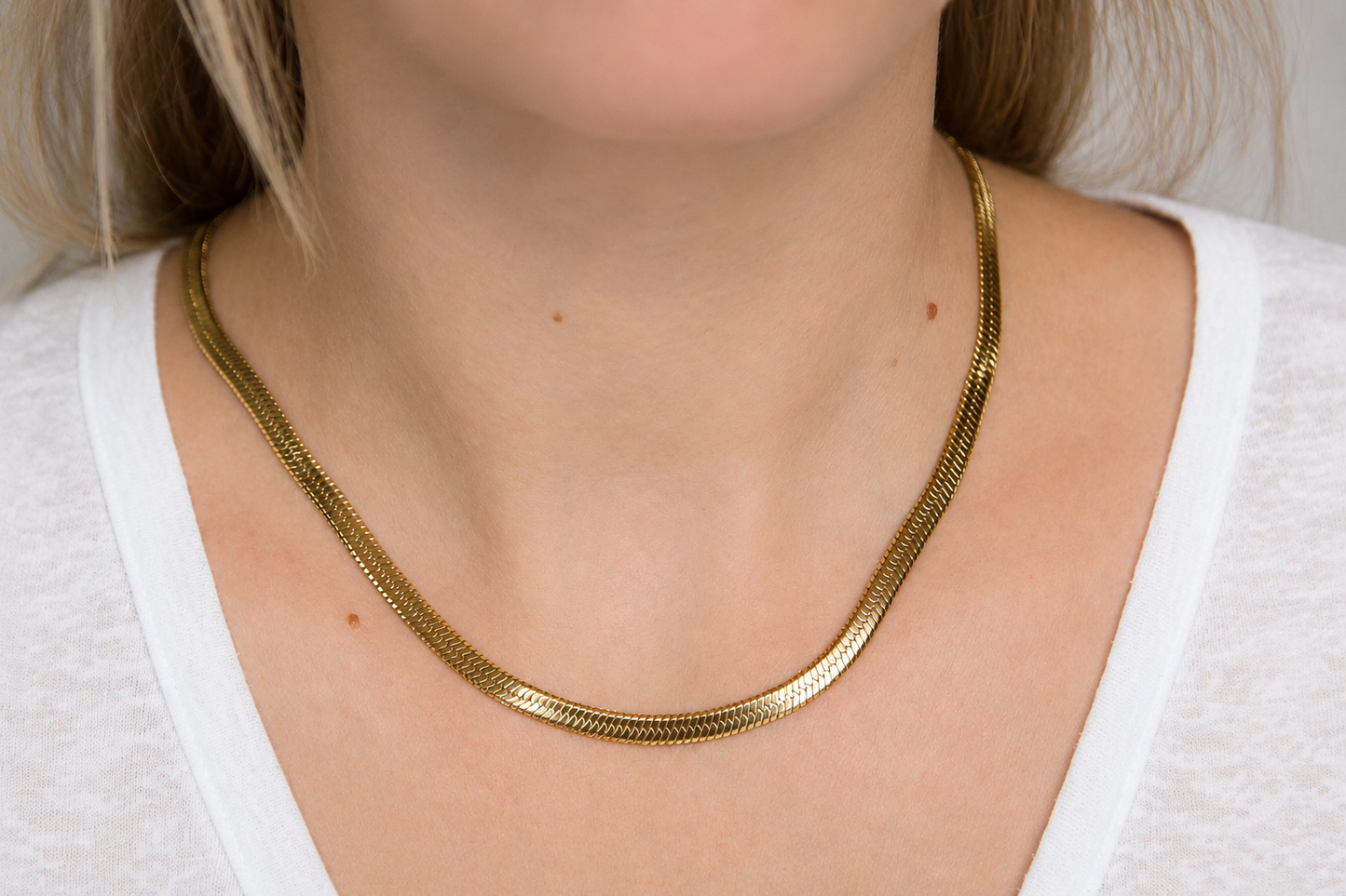 Collier maille serpentine en acier - Collier maille mirroir doré