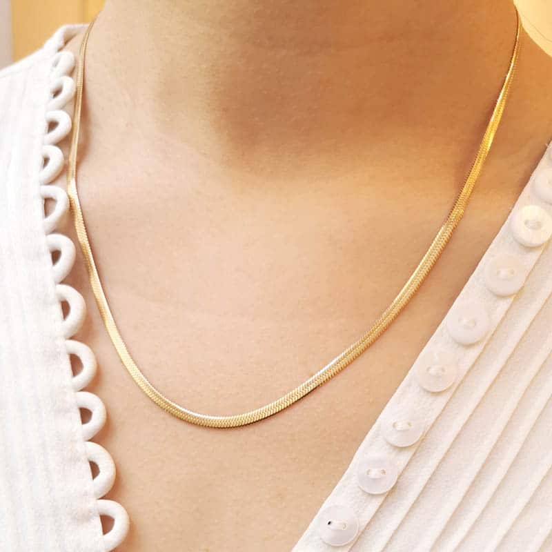 Collier chaîne maille miroir en acier inoxydable doré