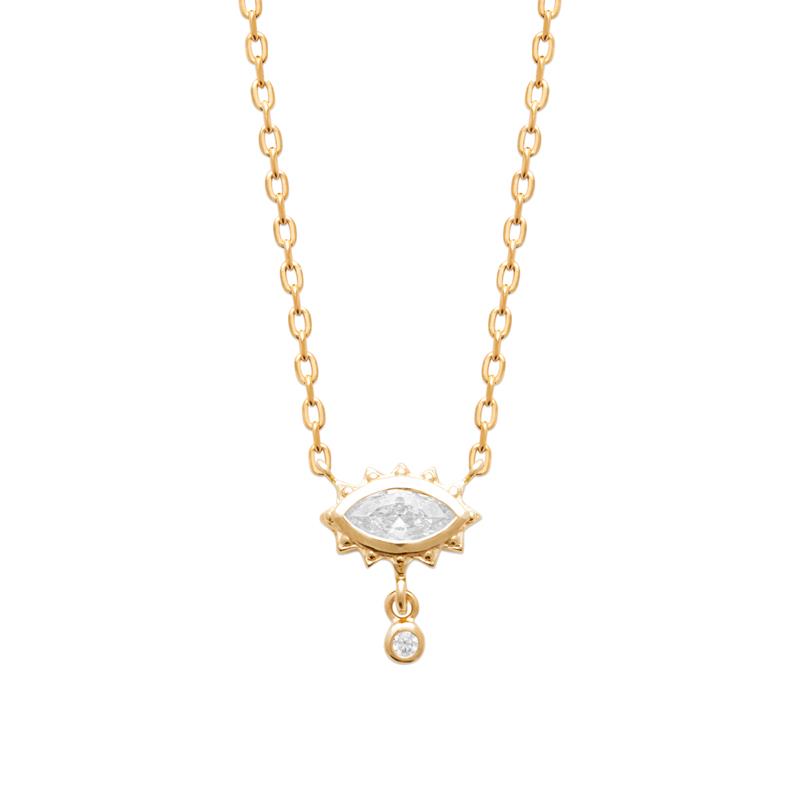 Collier oeil serti de zircons plaqué or - Collier porte-bonheur