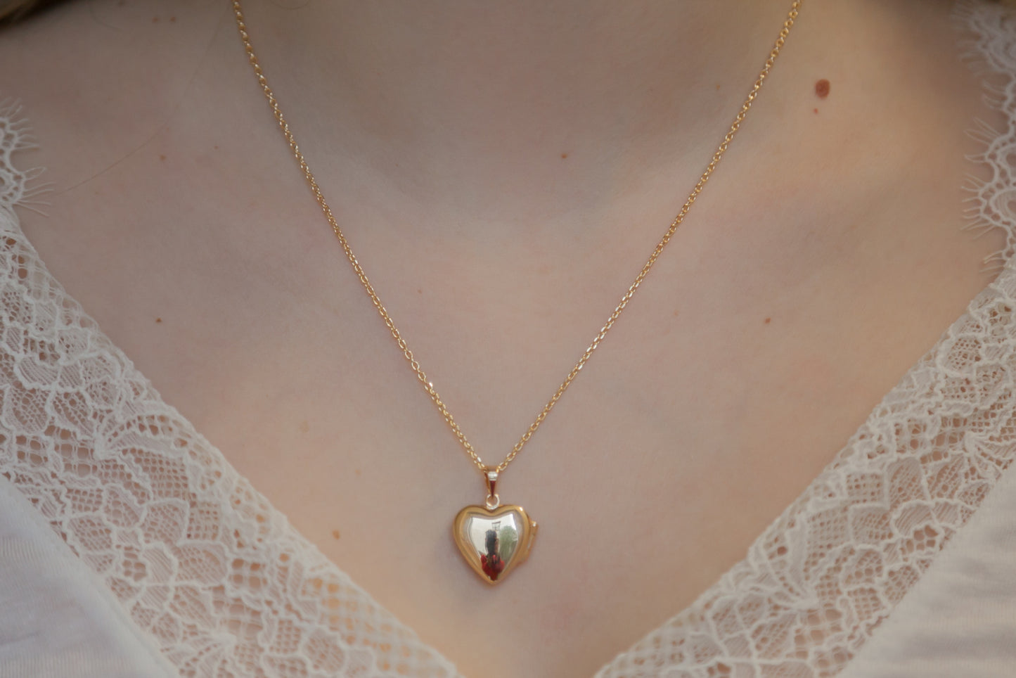 Collier pendentif porte-photo coeur plaqué or