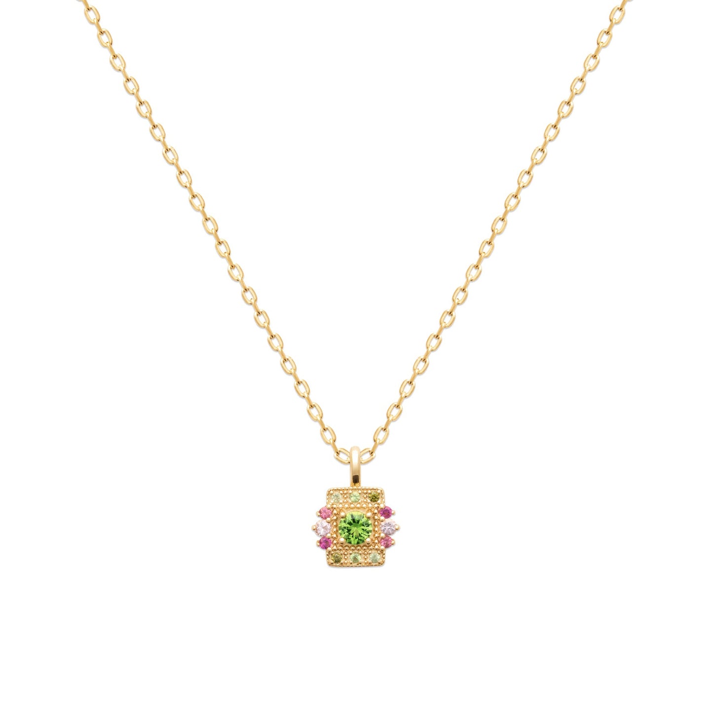 Collier bohème chic plaqué or avec pendentif carré coloré