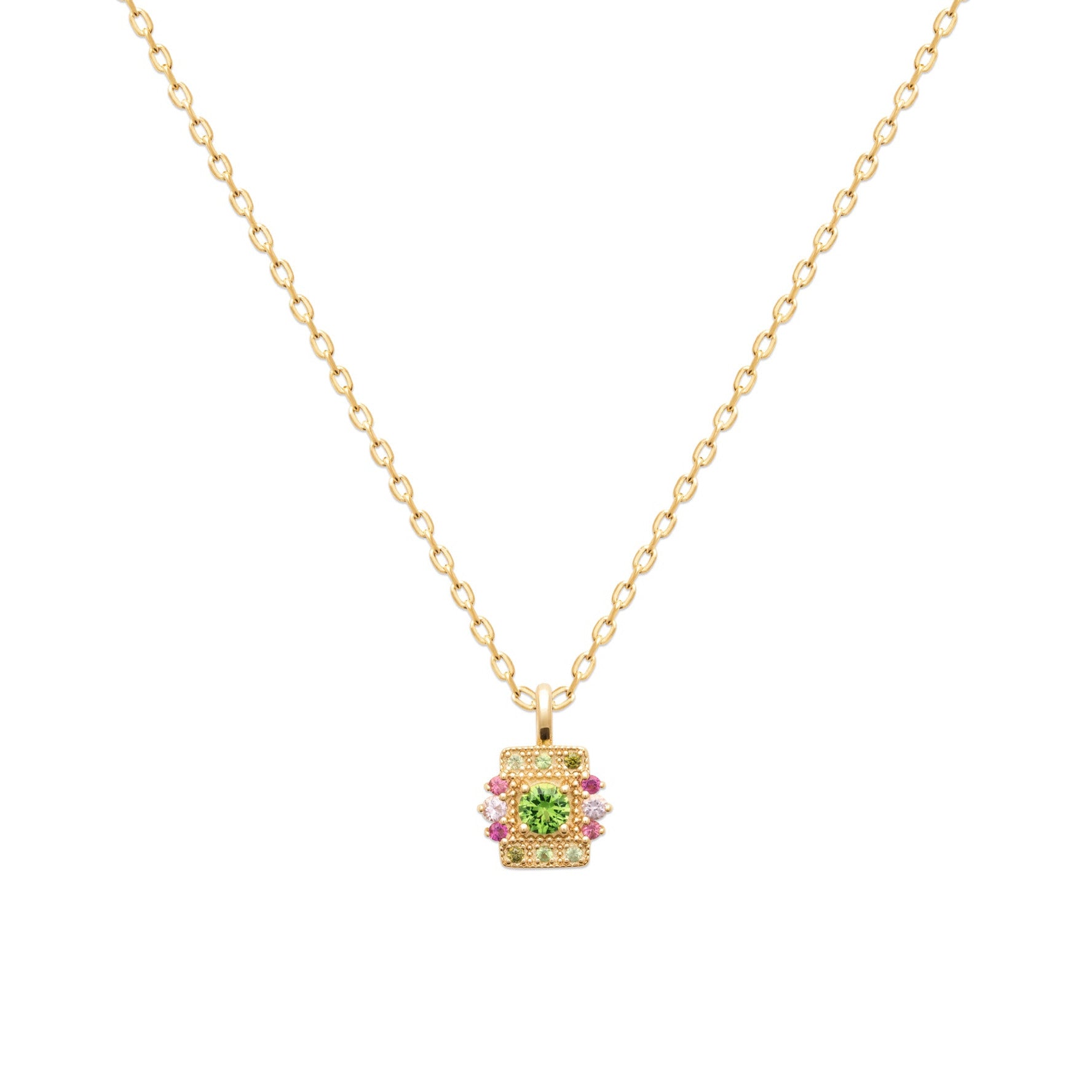 Collier bohème chic plaqué or avec pendentif carré coloré