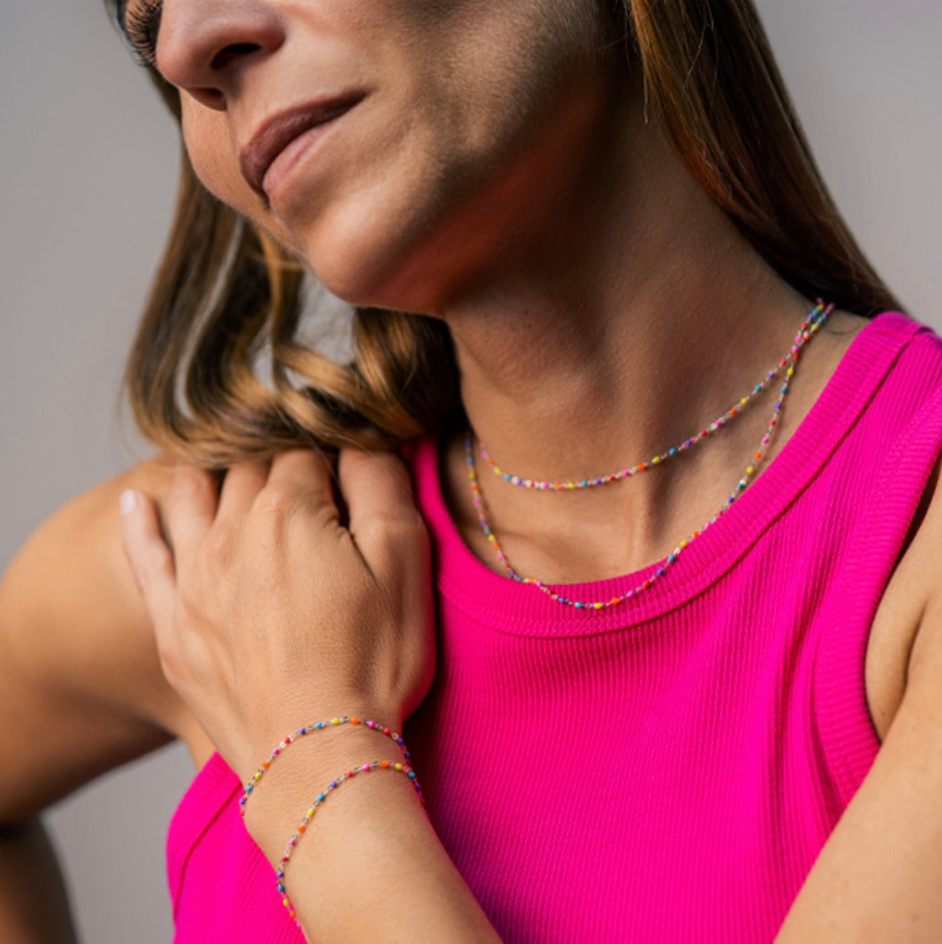 Collier argent 925 avec perles colorées