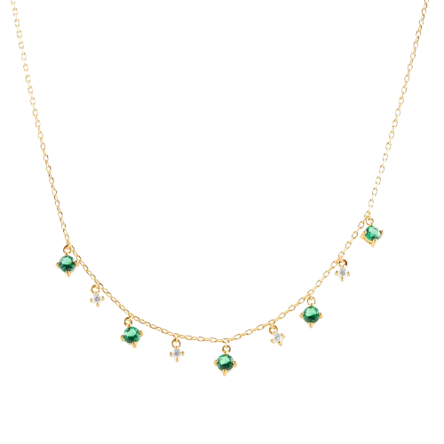 Collier pampilles serti de zircons verts plaqué or