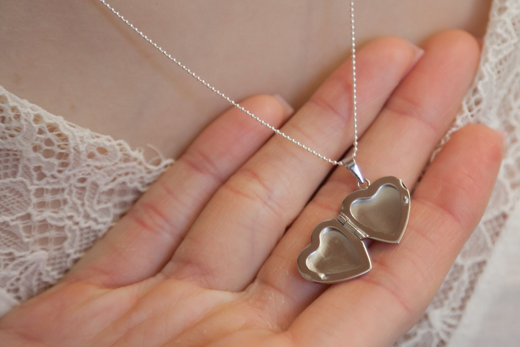 Collier pendentif porte-photo coeur en argent