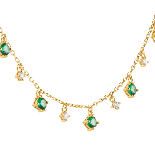 Collier pampilles serti de zircons verts plaqué or
