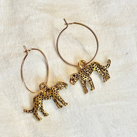 Boucles d’oreilles créoles Léopard plaqué or
