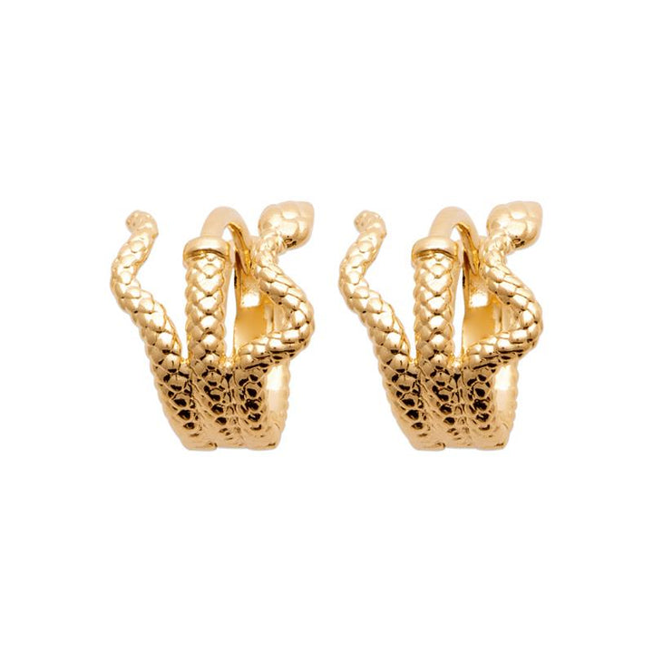 Boucles D'oreilles Créoles - Motif Serpent - Plaqué Or Jaune 18 Carats (750) - Diamètre 22 Mm - Marque Bijouterie Papillon Bleu