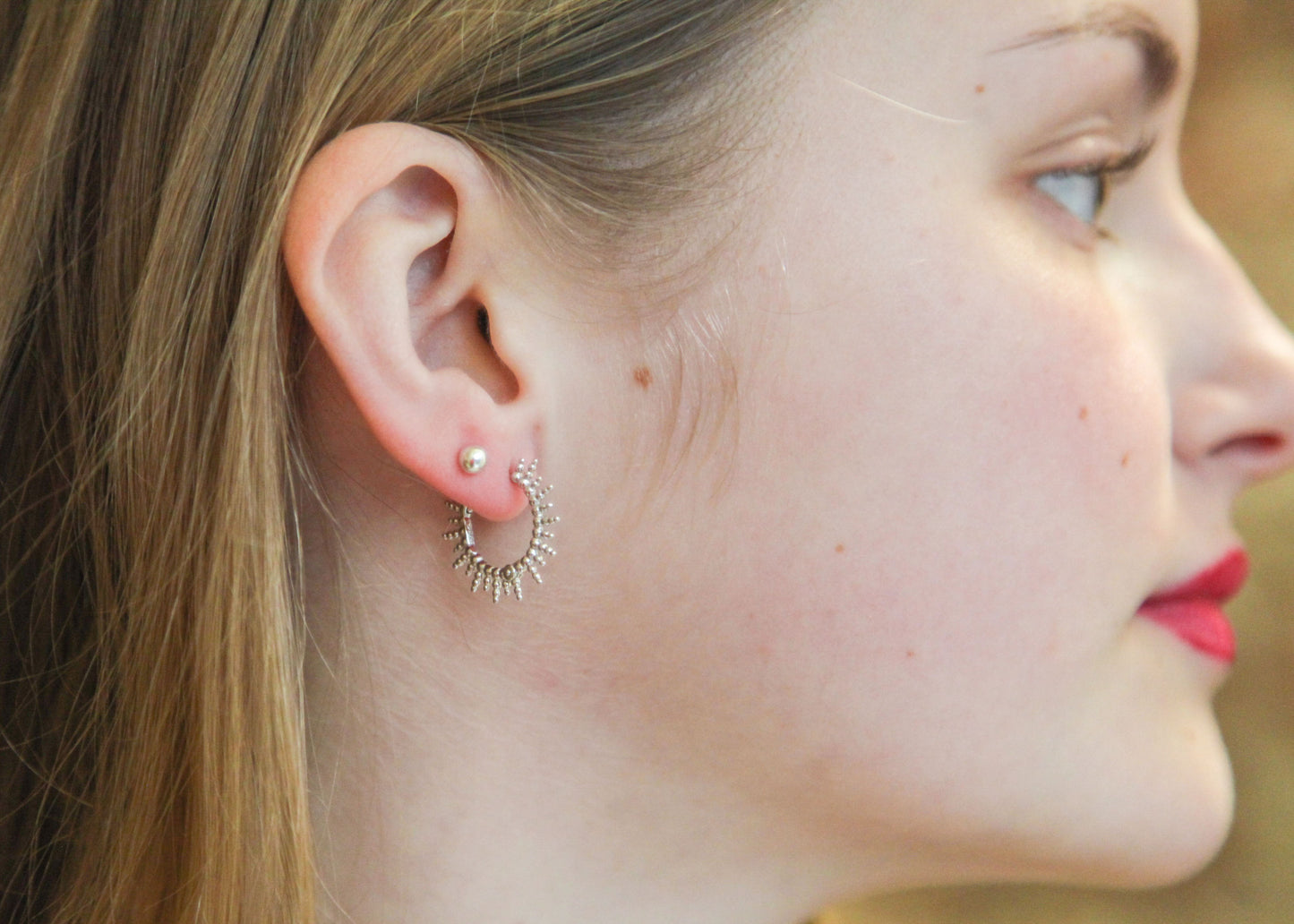 Boucles d'oreilles créoles rayons de soleil argent