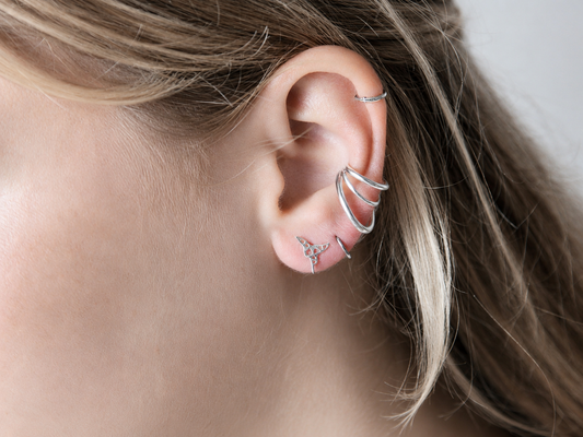 Ear cuff argenté multi-rangs en argent véritable