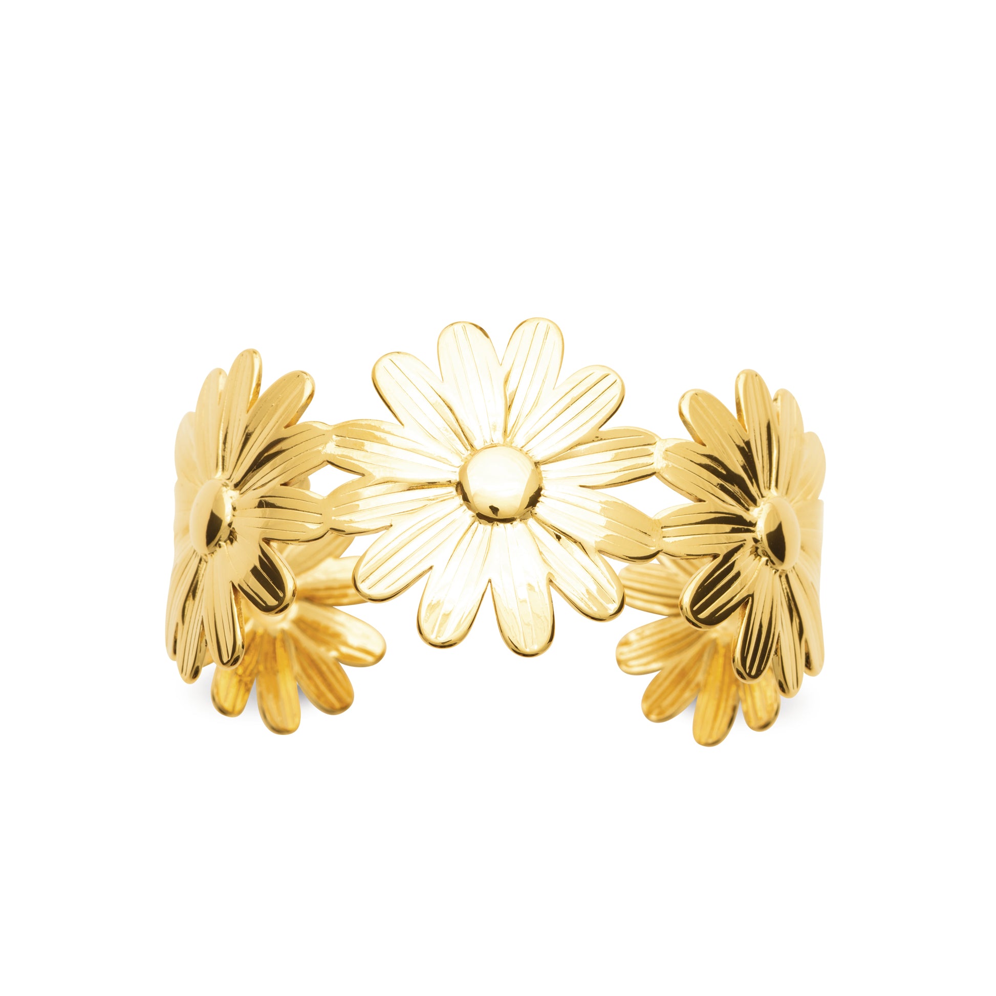 Bracelet jonc doré fleurs de marguerite – acier inoxydable