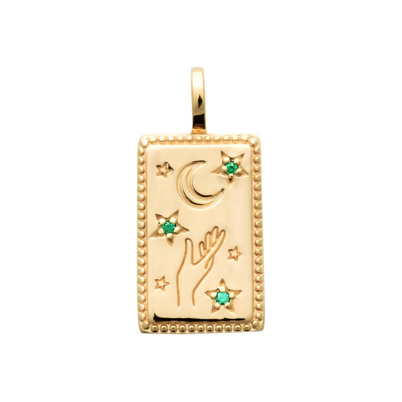 Collier pendentif carte tarot main et lune protecteur plaqué or