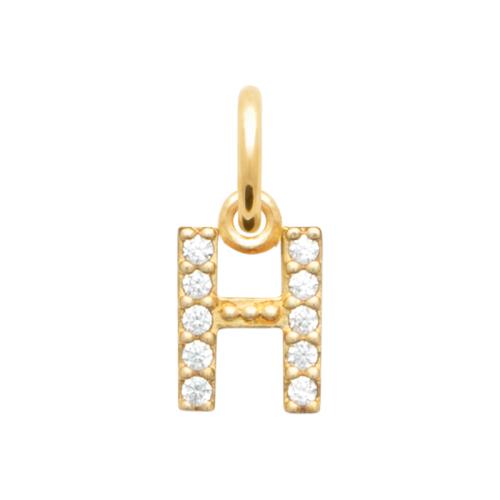 Pendentif lettre de l'alphabet plaqué or serti de strass H