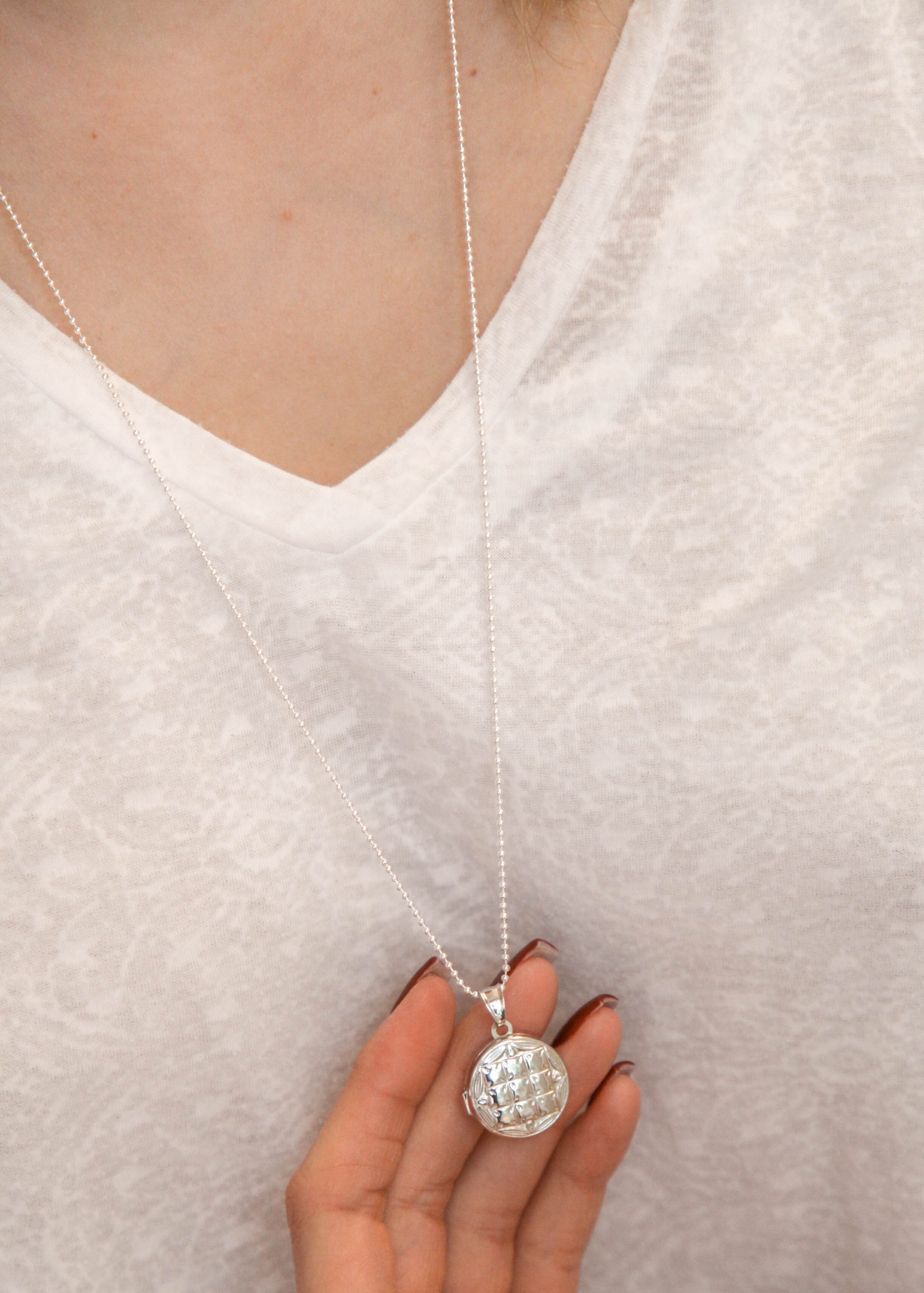 Collier pendentif porte-photo rond en argent