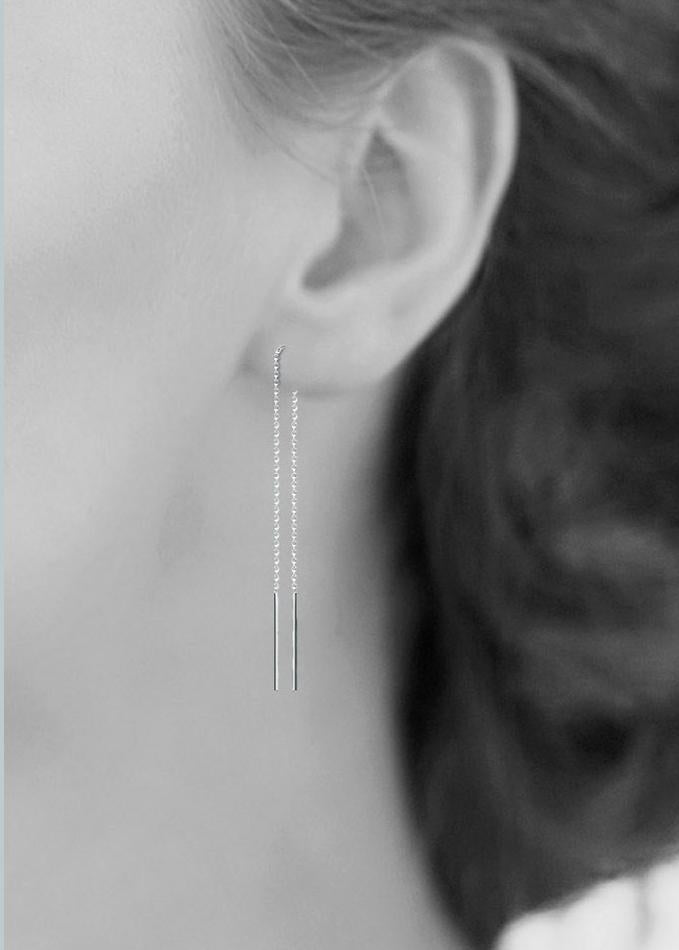 Boucles d'oreille chaîne traversante en argent - Boucles d'oreilles pendantes chaînette