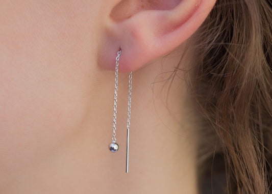 boucles oreilles chaine traversante argent