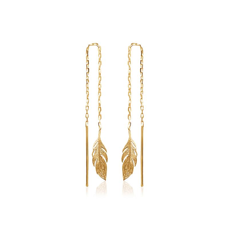 Bijou enfant Or : Boucles d'oreilles Trois plumes pendantes