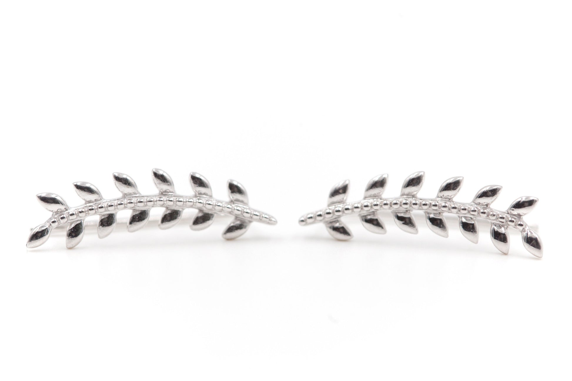 Boucles d'oreilles feuilles de laurier montantes en argent