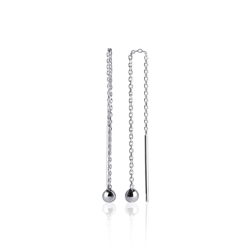 Boucles d'oreilles chaîne traversante avec perle en argent